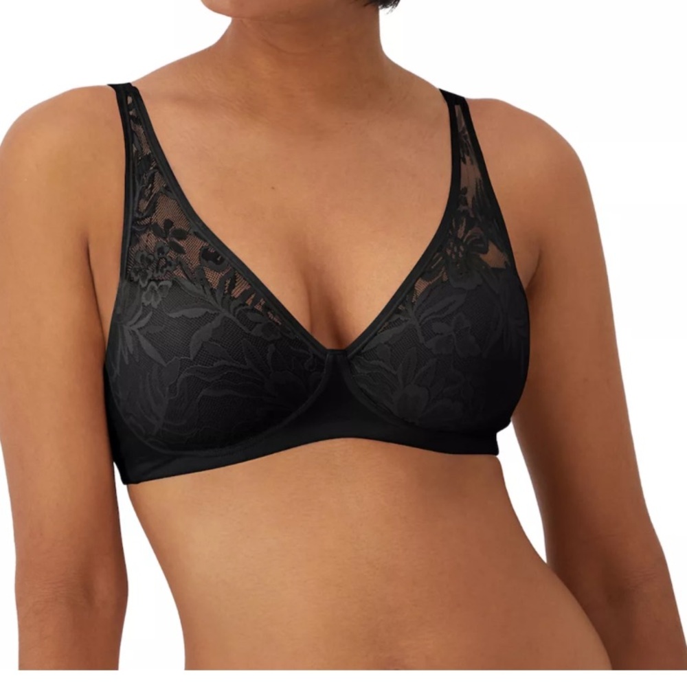 Bali breathe cotton modal wireless tshirt bra - L black lace